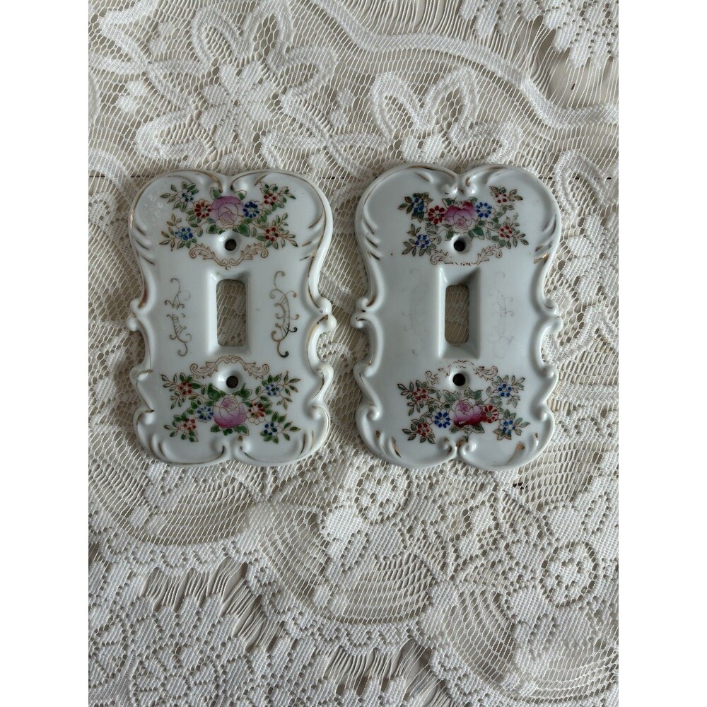 Vintage Porcelain Switch Cover Cottagecore ARNART Creation Japan Floral Gold